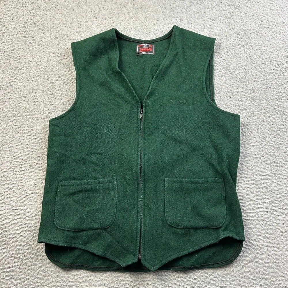 VTG Johnson Woolen Mills Mens Waistcoat Vest Green Wool Made in USA fits XS